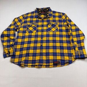Middle of Beyond Teen Wolf Flannel Shirt Mens 3XL Yellow Blue Plaid Cotton